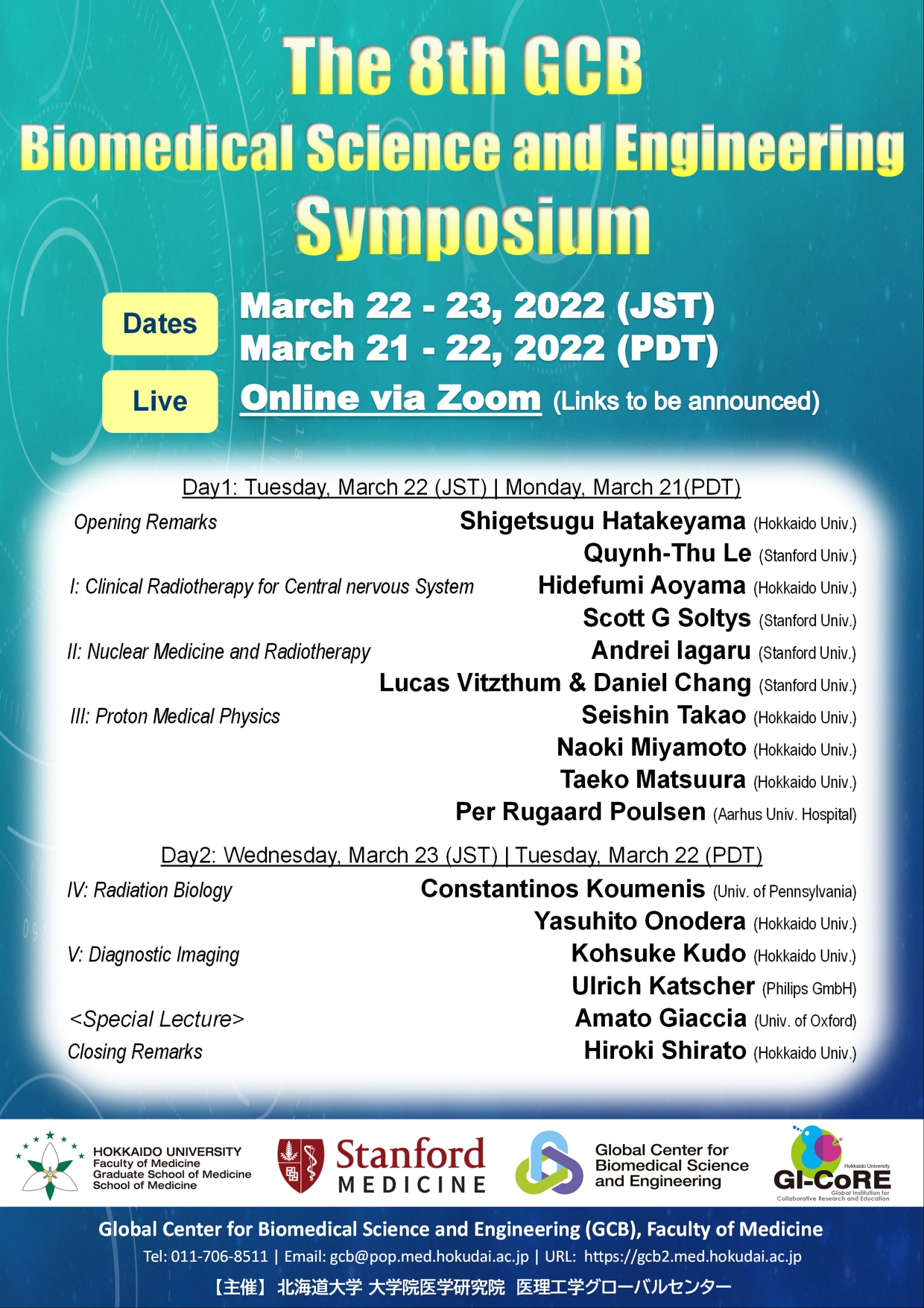 The 8th GCB Biomedical Science and Engineering Symposium March 21-22, 2022 (PDT)
